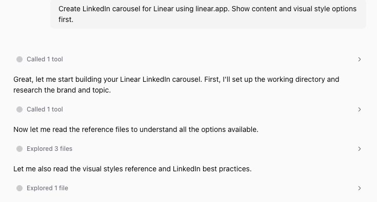 Joule session showing a user prompt and visible work summaries