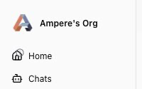 Ampere app sidebar showing the active organization name above navigation.