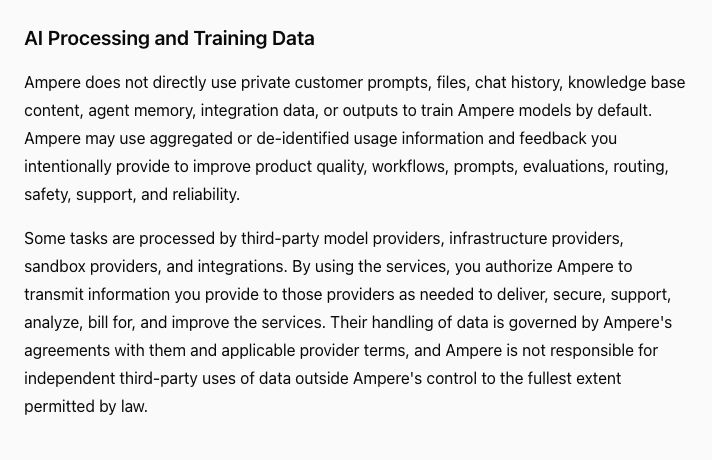 Privacy Policy section titled AI Processing and Training Data.