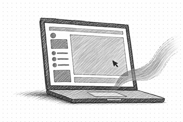 Pencil sketch of a laptop screen with motion lines, representing a product demo recording